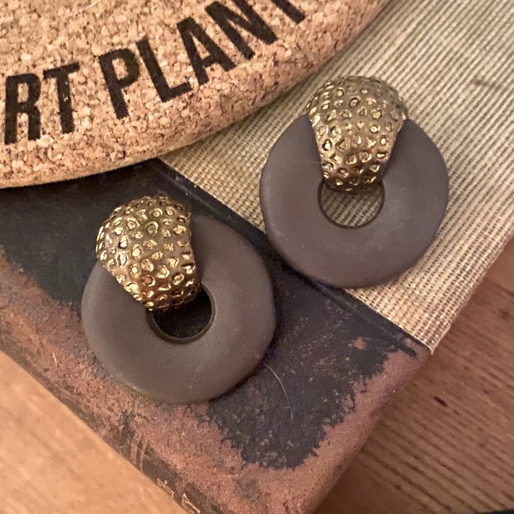 Brown and gold tone circular tribal style Earrings